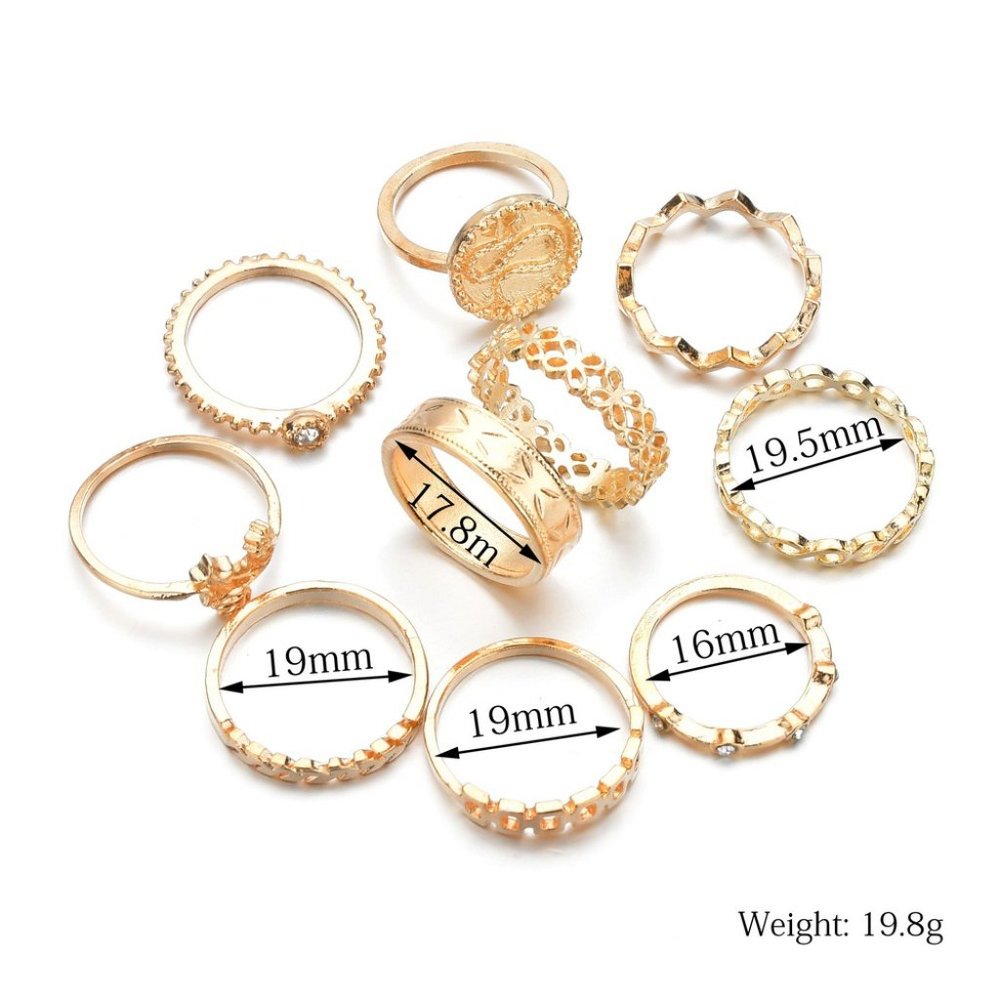 Boho Snakes Signet 10 Rings Set - Picture 4 of 5